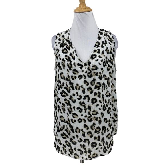 Banana Republic Top Womens M Medium Multi Short Sleeve Inverted V Neck Snow Day - Picture 1 of 11